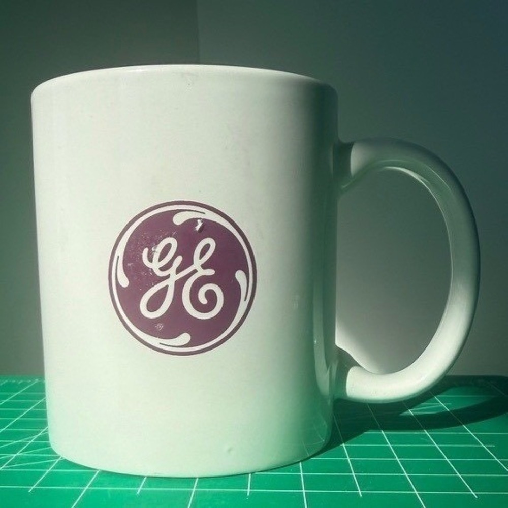 GE General Electric Logo Mug White Purple Coffee Cup Promotional Merchandise